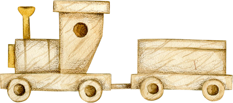 watercolor illustration with toy wooden train